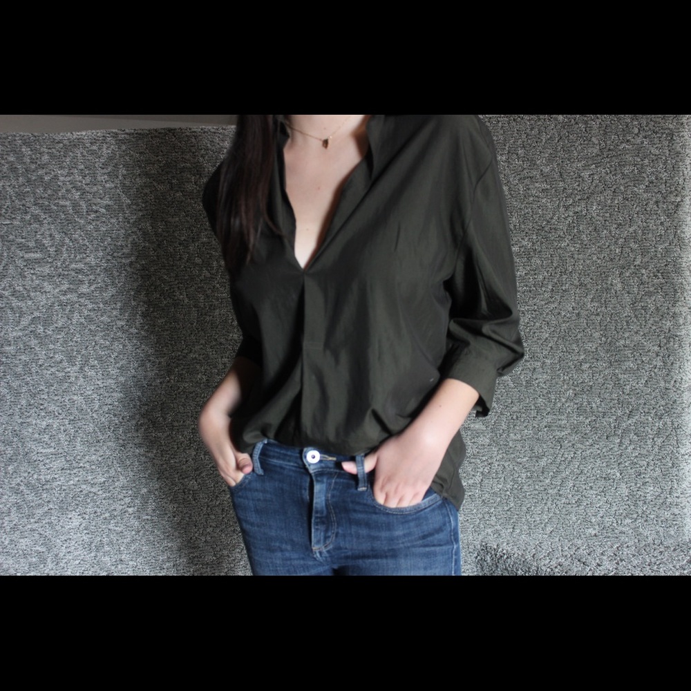 Zara Olive Green Poplin Popover Shirt